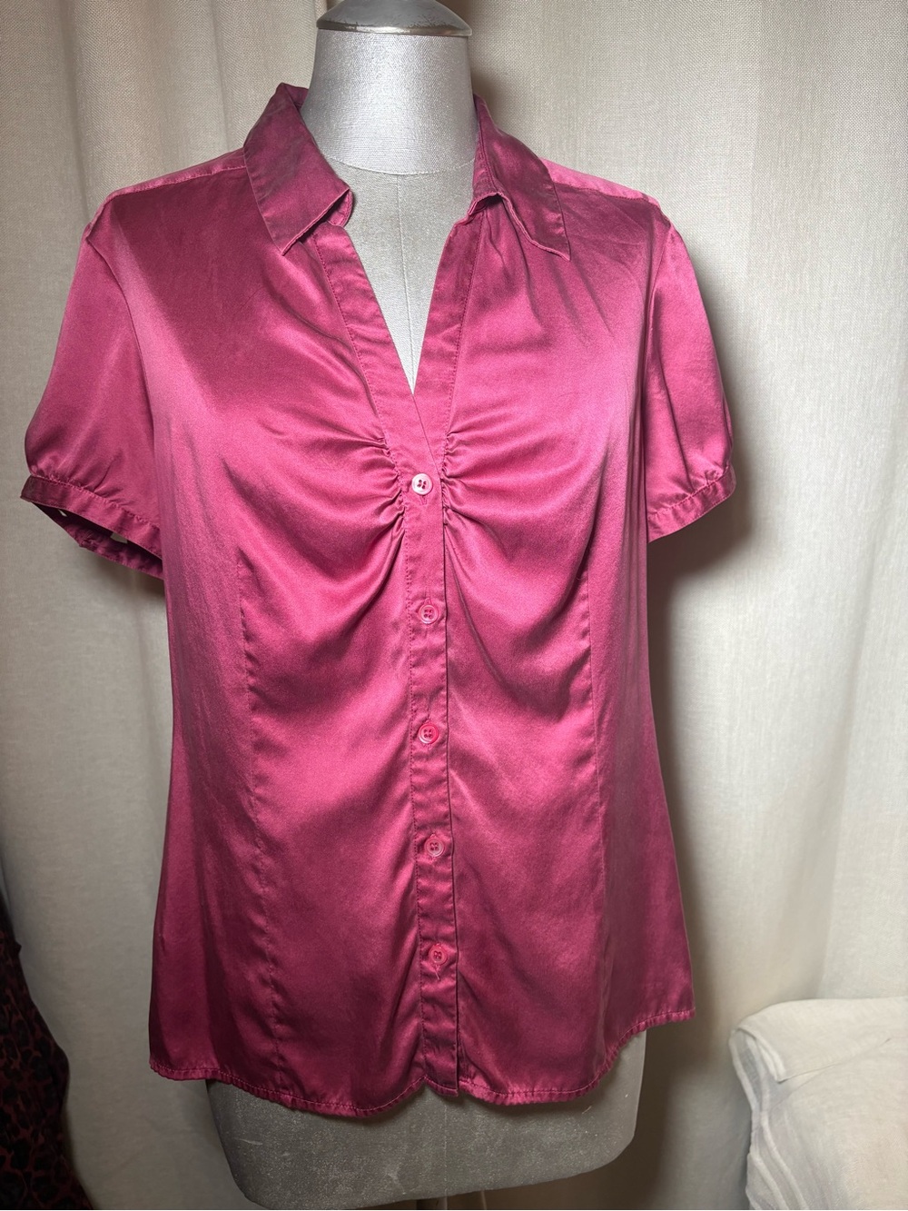 The Limited 2007 100% Silk Pink Blouse y2k Ruched Satin Office Siren size large - Picture 2 of 13